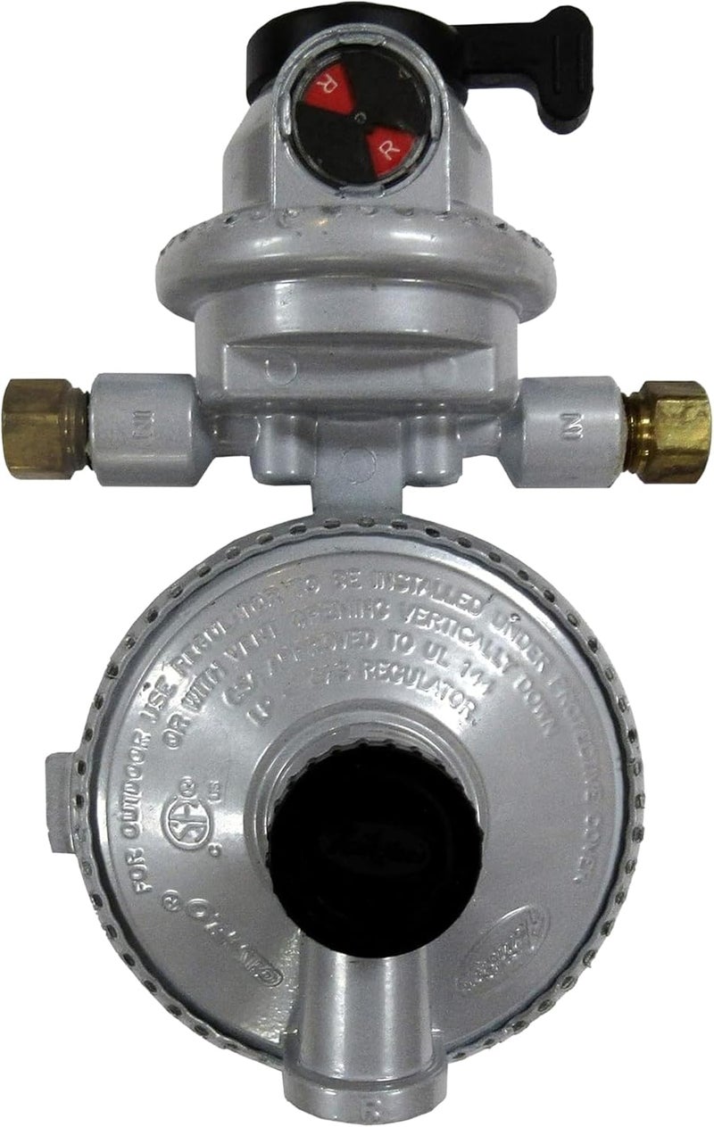 Fairview GR-9984 RV Camper LP Propane 2-Stage Automatic Changeover Regulator – Dual Tank Auto Changeover, 345,000 BTU, 11" WC, 3/8" NPT Outlet, 1/4" Inverted Flare Inlets, 8" x 4" x 3" - Image 1